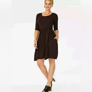 Matilda Jane Women Dress Size Small Eggplant Stretch Knit Pockets Teacher Office